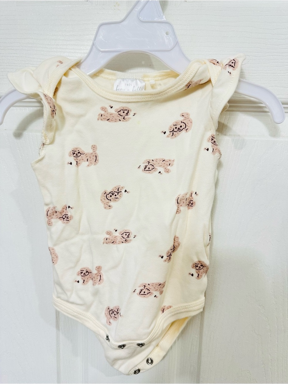 Cream Puppy Print Ruffle-Sleeve One-Piece Bodysuit - Kids